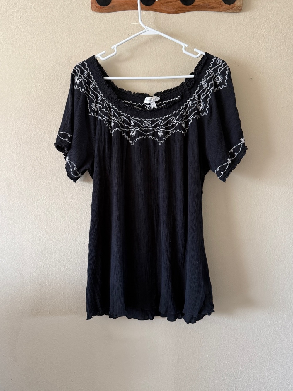 Vintage Y2K Fashion Bug 100% Cotton Crinkle Gauze Embroidered Top Size 0X